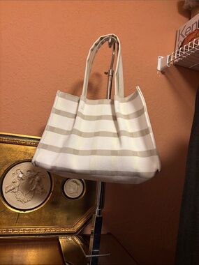 Striped Cream and Beige Tote Bag - Women